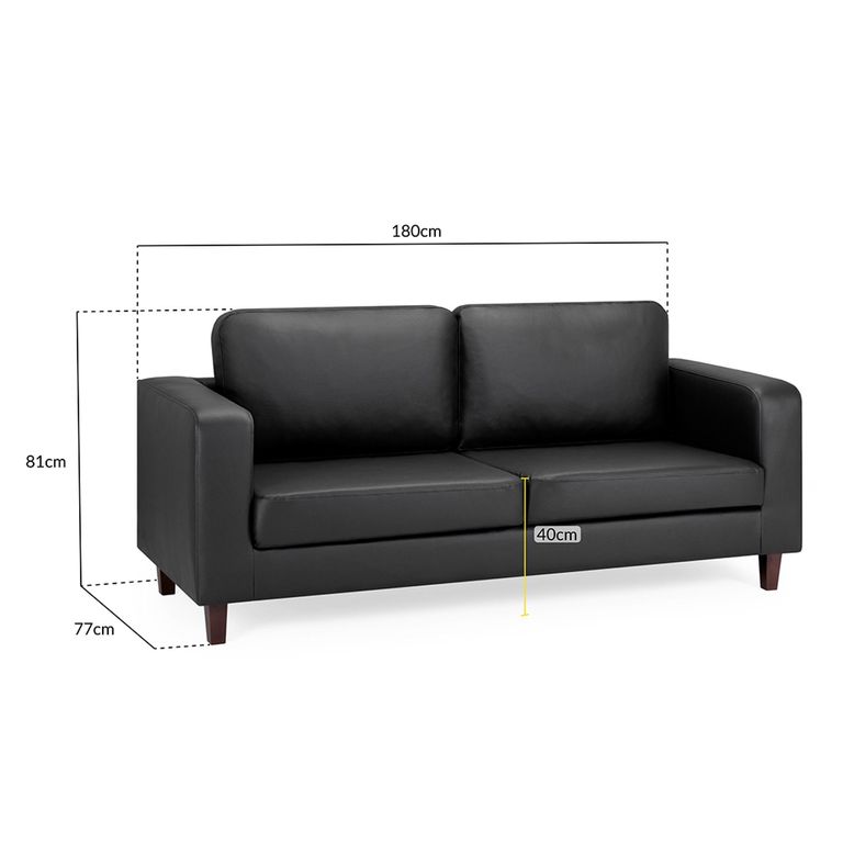 Box Sofa - Black Faux Leather - 3 Seater