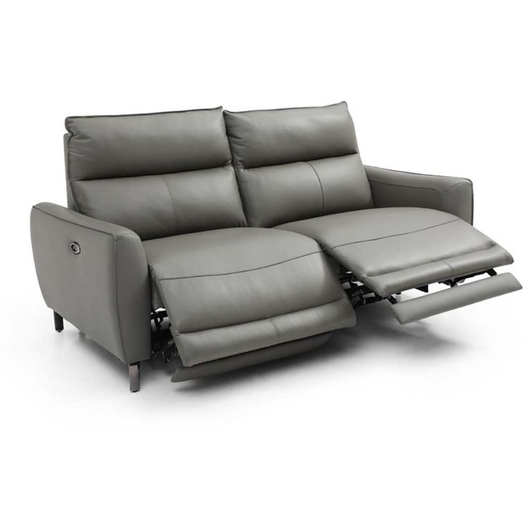 Brooke Electric Recliner Sofa - Grey Leather - 3 Seater
