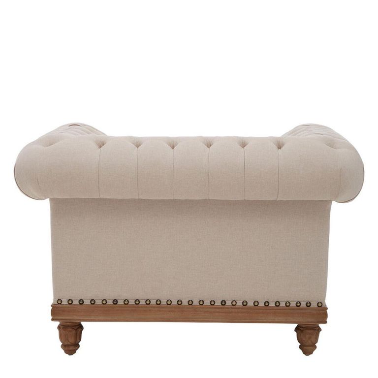 Cabra Chesterfield Armchair - Cream Fabric with Mahogany Wood