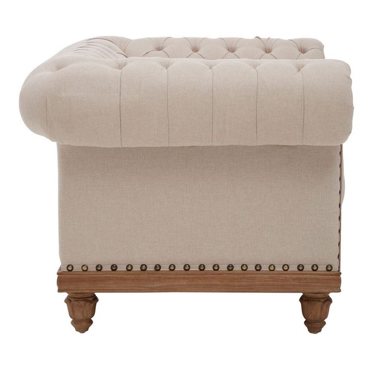 Cabra Chesterfield Armchair - Cream Fabric with Mahogany Wood