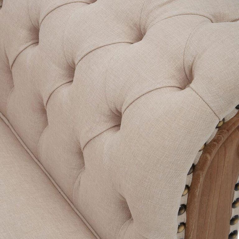 Cabra Chesterfield Armchair - Cream Fabric with Mahogany Wood