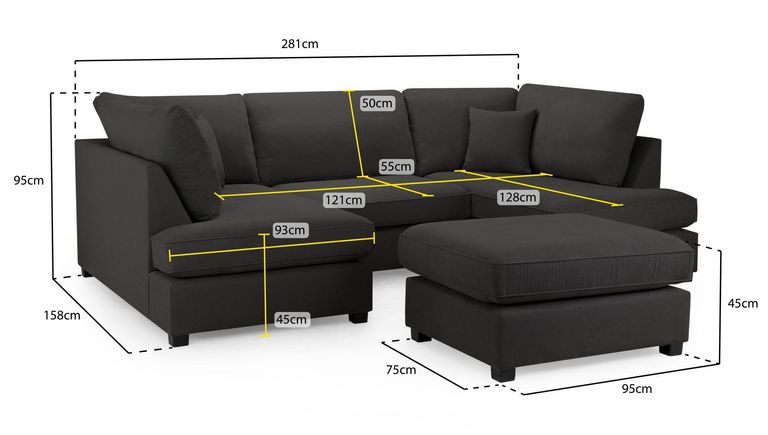 Carnaby U Shape Corner Sofa - Classic Black Fabric