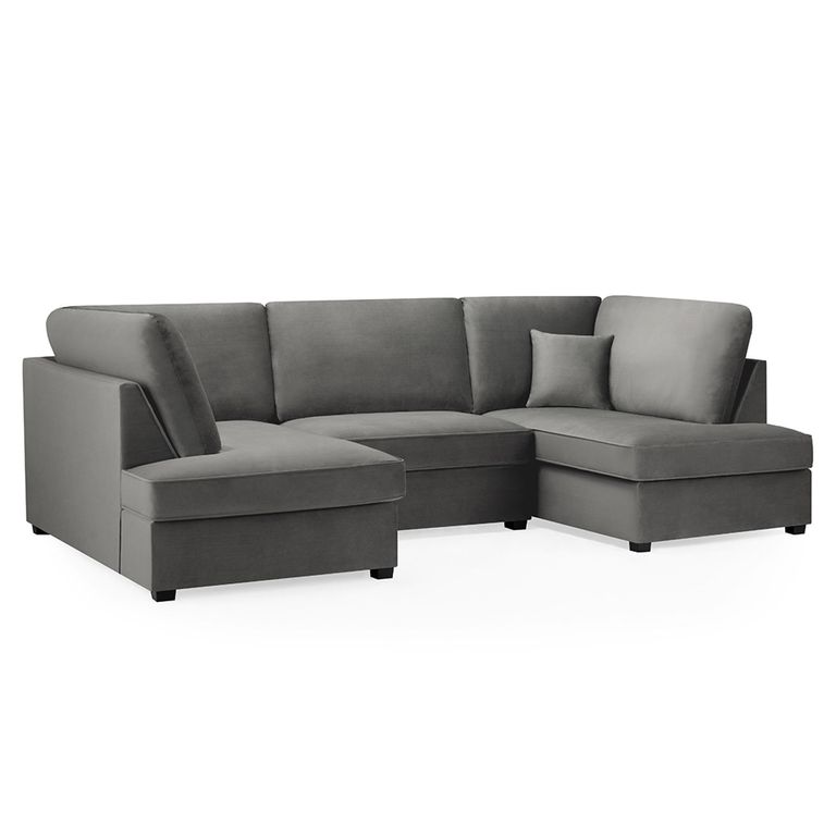 Carnaby U Shape Corner Sofa - Grey Plush Fabric