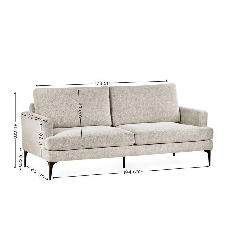Carrera Oyster Cream Fabric Sofa - 3 Seater
