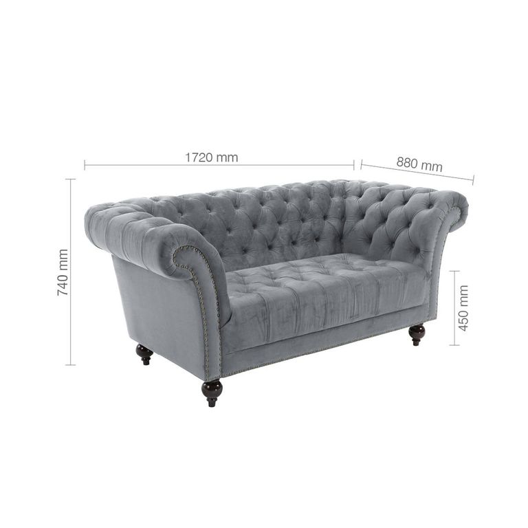 Chester 2 Seater Sofa - Grey Velvet Fabric