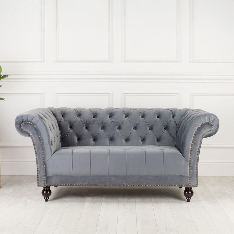 Chester 2 Seater Sofa - Grey Velvet Fabric