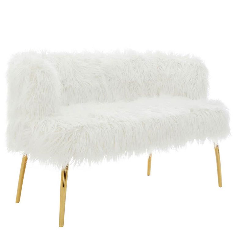 Clarence Sofa - 2 Seater - White Faux Fur with Gold Legs