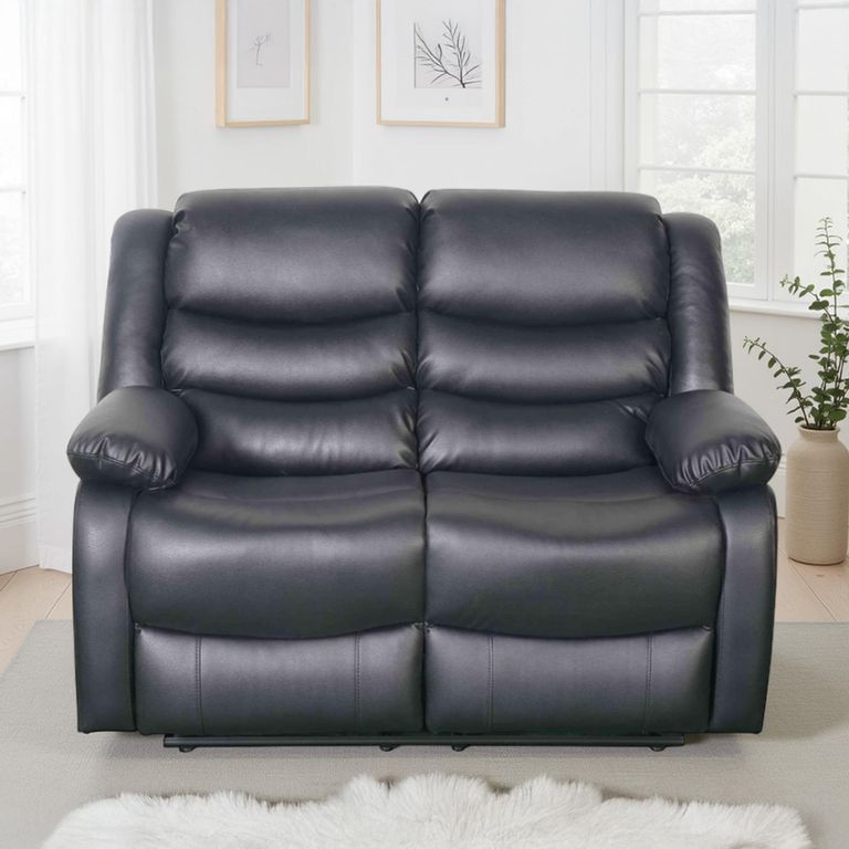 Conrad Manual Recliner Sofa Set - Black Leather - 3+2 Seater