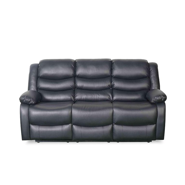 Conrad Manual Recliner Sofa - Black Leather - 3 Seater