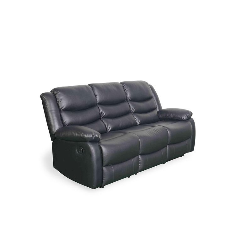 Conrad Manual Recliner Sofa - Black Leather - 3 Seater