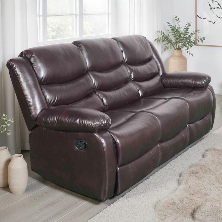 Conrad Manual Recliner Sofa - Brown Leather - 3 Seater