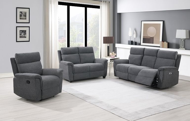 Detroit Electric Recliner Sofa - Grey Fabric - 2 Seater