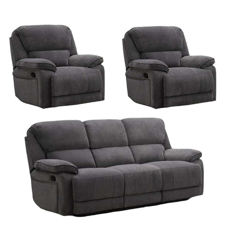 Douglas Recliner Sofa Set - Dark Grey Fabric - 3+1+1 Seater