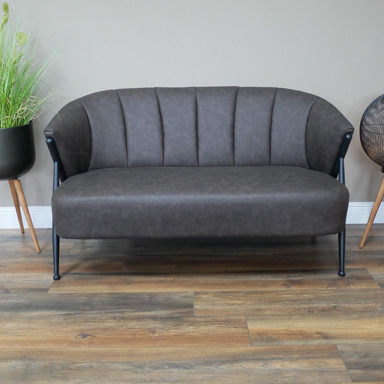 Sofa - Retro - 2 Seater - Grey Faux Leather