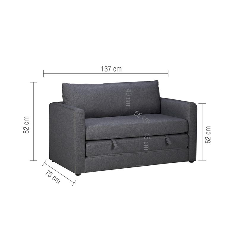 Eli Small Pull-Out Sofa Bed - 2 Seater - Grey Fabric