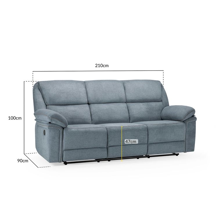 Elio Manual Recliner Sofa - Grey Fabric - 3 Seater