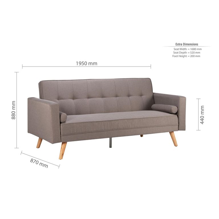 Ethan Click Clack Sofa Bed - 3 Seater - Grey Fabric