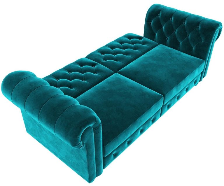 Faulk Chesterfield Teal Velvet Fabric Sofa Bed - 2258979UK