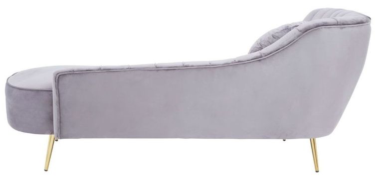 Felizia Lounge Chaise - Left Arm - Grey Velvet Fabric with Gold Legs