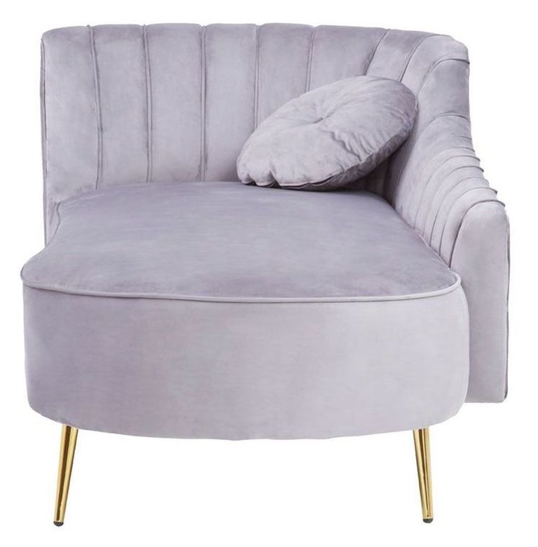 Felizia Lounge Chaise - Left Arm - Grey Velvet Fabric with Gold Legs