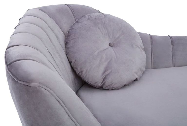 Felizia Lounge Chaise - Left Arm - Grey Velvet Fabric with Gold Legs