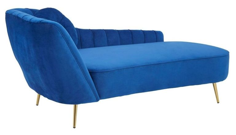Felizia Lounge Chaise - Left Arm - Midnight Blue Velvet Fabric with Gold Legs