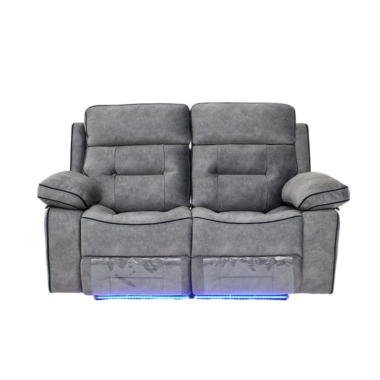 Foster Grey Fabric 2 Seater Recliner Sofa with LED Lights