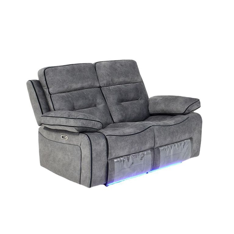 Foster Grey Fabric 2 Seater Recliner Sofa with LED Lights