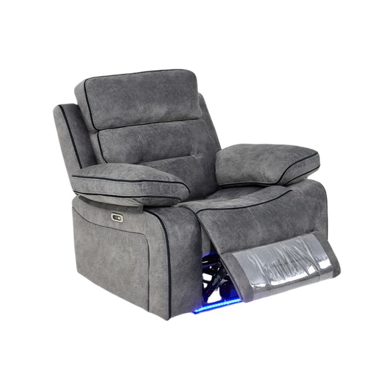 Foster Grey Fabric 3+2+1 Seater Recliner Sofa with LED Lights, Drop-Down Table & Cup Holders