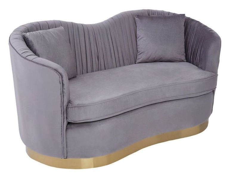Franza Sofa - 2 Seater - Grey Velvet Fabric - Pleated
