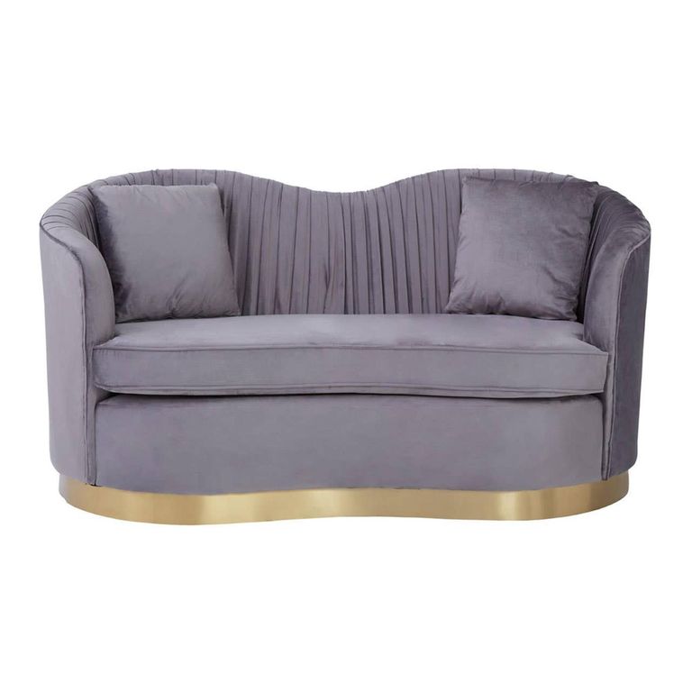 Franza Sofa - 2 Seater - Grey Velvet Fabric - Pleated
