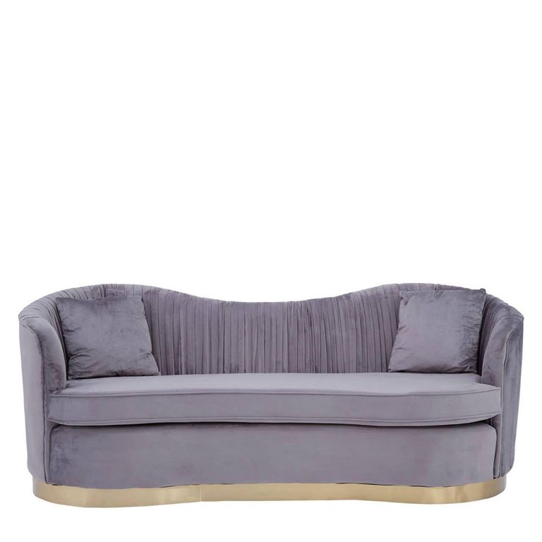 Franza Sofa - 3 Seater - Pleated Grey Velvet Fabric