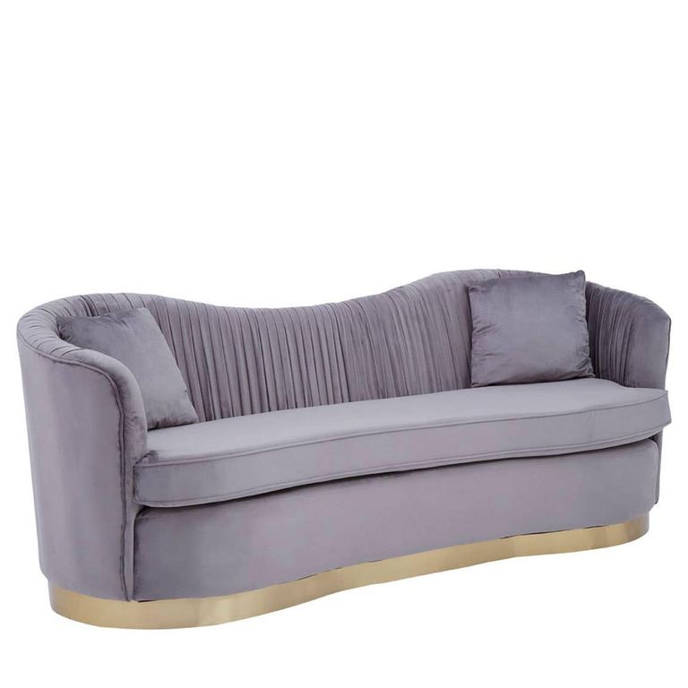 Franza Sofa - 3 Seater - Pleated Grey Velvet Fabric