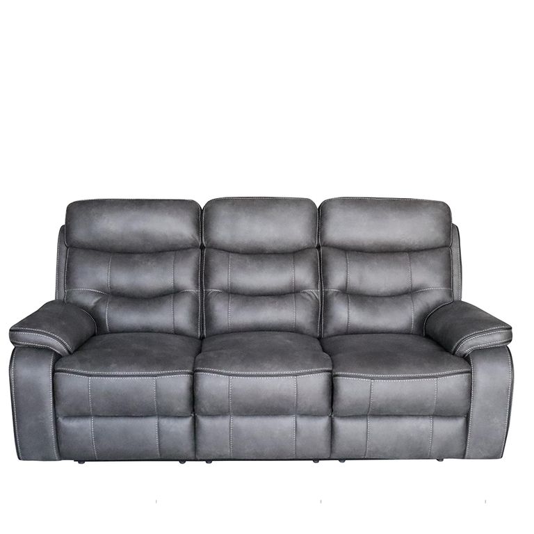 Gabrielle Manual Recliner Sofa - Charcoal Leather - 3 Seater