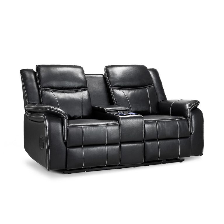 Galaxy Electric Recliner Sofa - Black Faux Leather - 2 Seater - Console