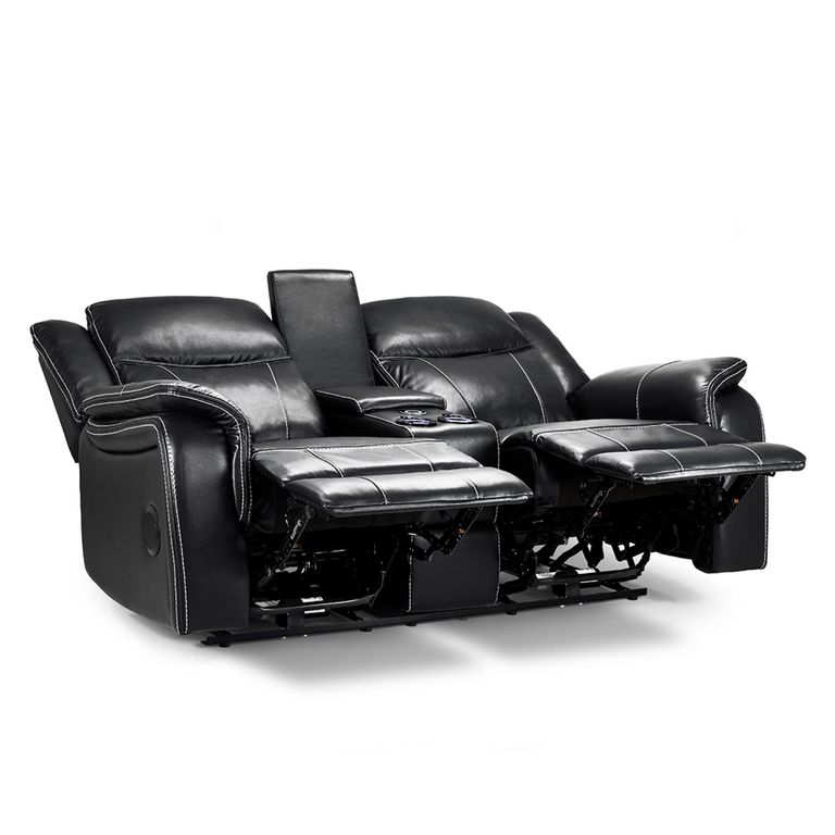 Galaxy Electric Recliner Sofa - Black Faux Leather - 2 Seater - Console