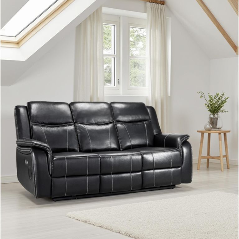 Galaxy Electric Recliner Sofa - Black Faux Leather - 3 Seater