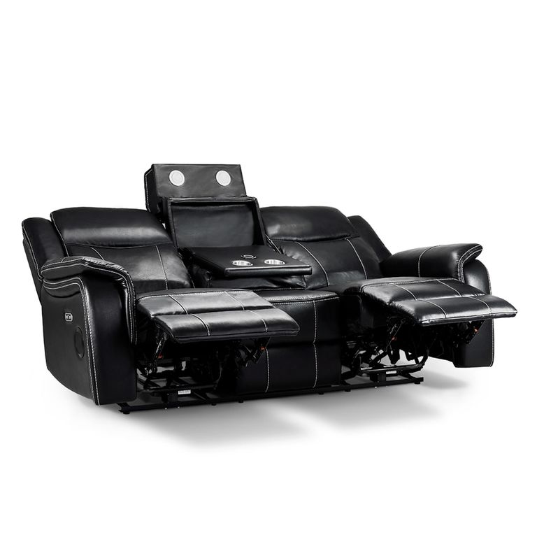 Galaxy Electric Recliner Sofa - Black Faux Leather - 3 Seater