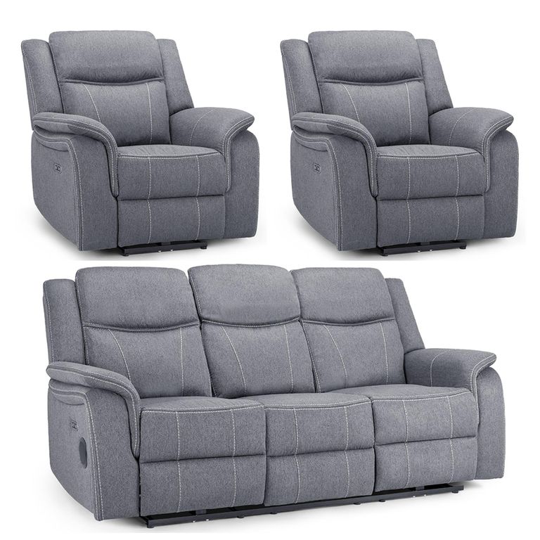Galaxy Electric Recliner Sofa Set - Grey Fabric - 3+1+1 Seater