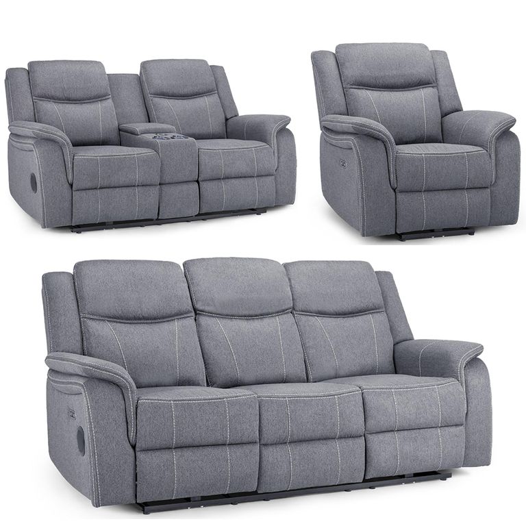 Galaxy Electric Recliner Sofa Set - Grey Fabric - 3+2+1 Seater