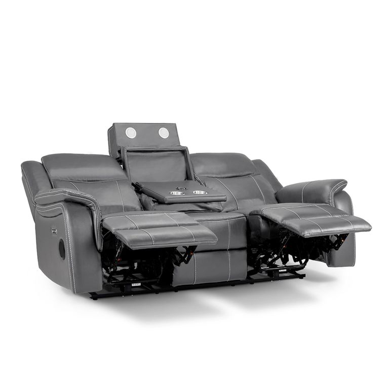 Galaxy Electric Recliner Sofa - Grey Faux Leather - 3 Seater
