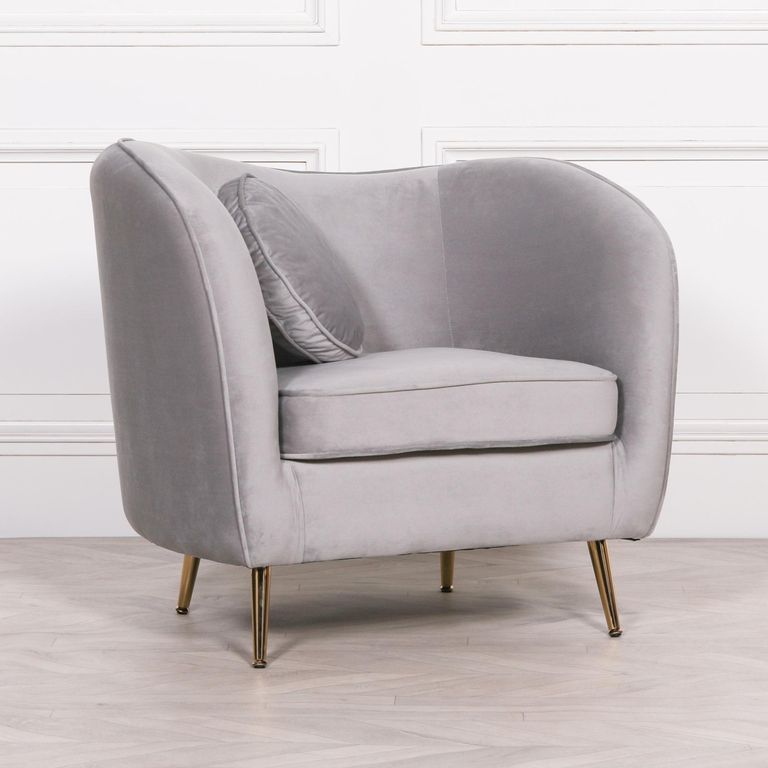 Occasional Armchair with Cushion - Grey Velvet