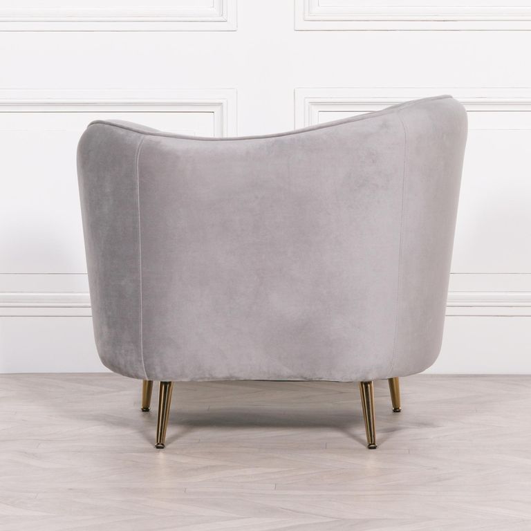 Occasional Armchair with Cushion - Grey Velvet