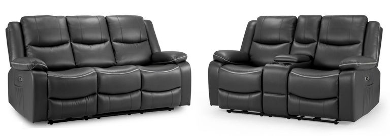 Harald Electric Recliner Sofa Set - Black Faux Leather - 3+2 Seater