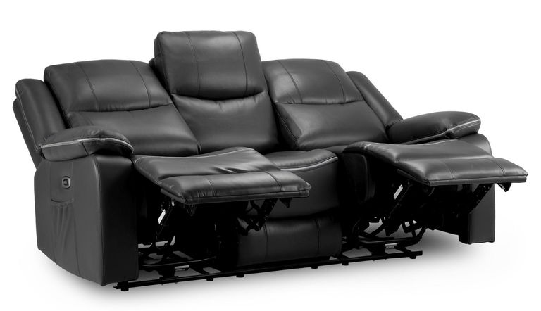 Harald Electric Recliner Sofa - Black Faux Leather - 3 Seater
