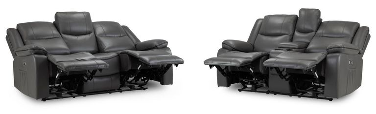 Harald Electric Recliner Sofa Set - Grey Faux Leather - 3+2 Seater