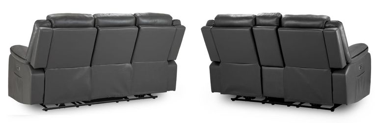 Harald Electric Recliner Sofa Set - Grey Faux Leather - 3+2 Seater