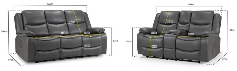 Harald Electric Recliner Sofa Set - Grey Faux Leather - 3+2 Seater