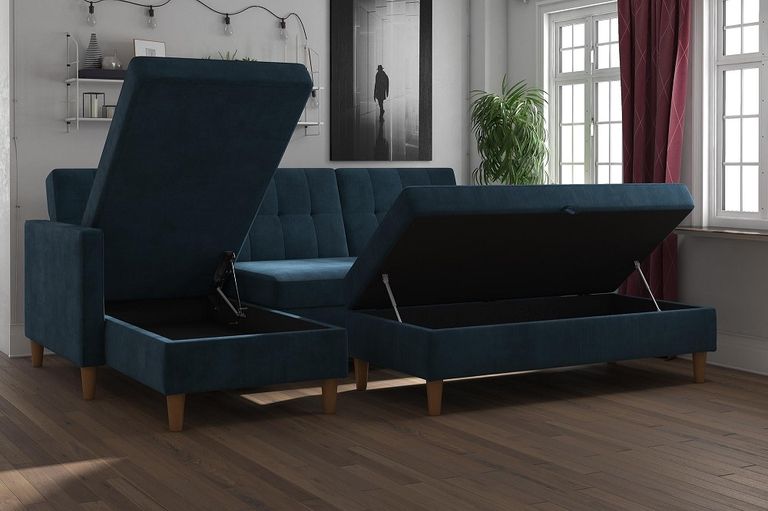Harford Sectional Futon Storage Chenille Sofa Bed - 2112669UK