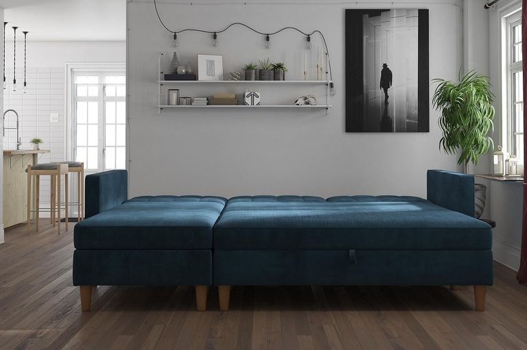 Harford Sectional Futon Storage Chenille Sofa Bed - 2112669UK